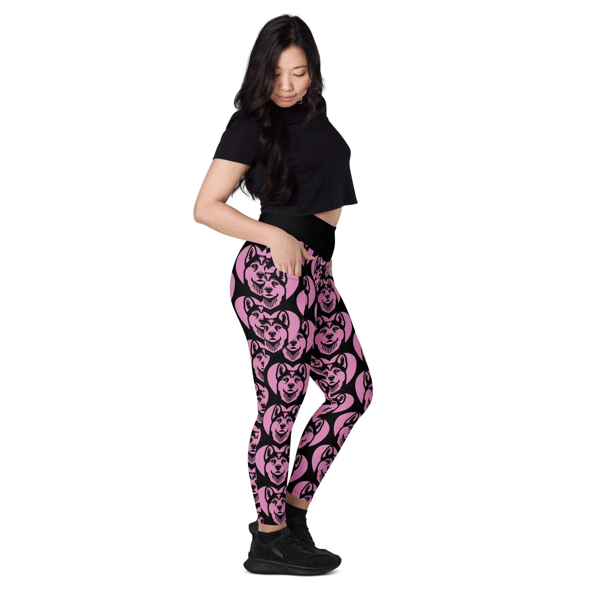 DOG BREED LEGGINGS with pockets - FINNISH KARELIAN BEAR - HERTTAHOUND - pink