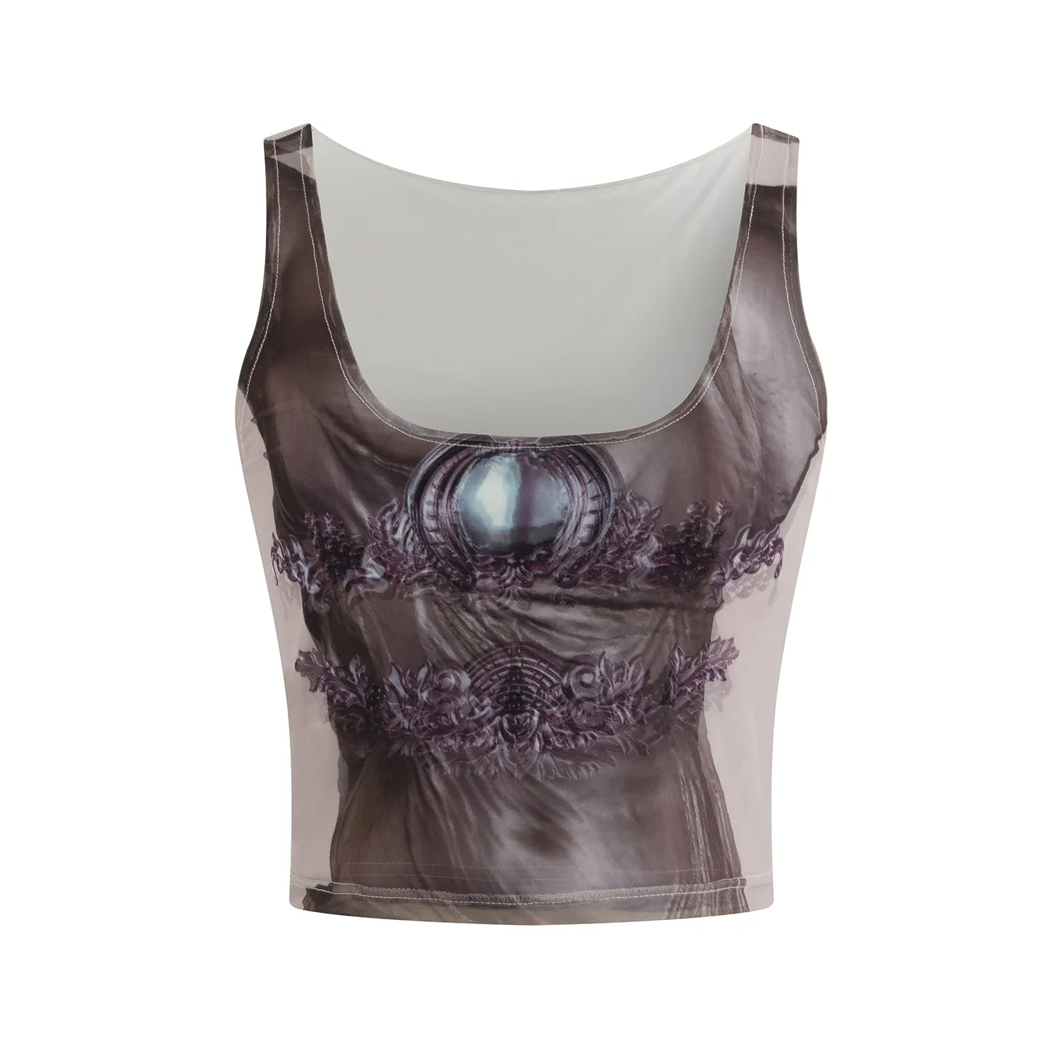 Elastic Double-Layer Body Print Tank Top