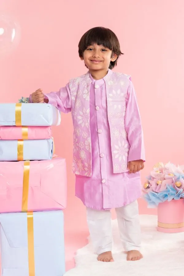 Elegant Kurta With Thread Embroidered Jacket And White Pyjama