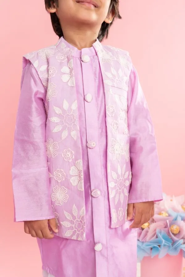 Elegant Kurta With Thread Embroidered Jacket And White Pyjama