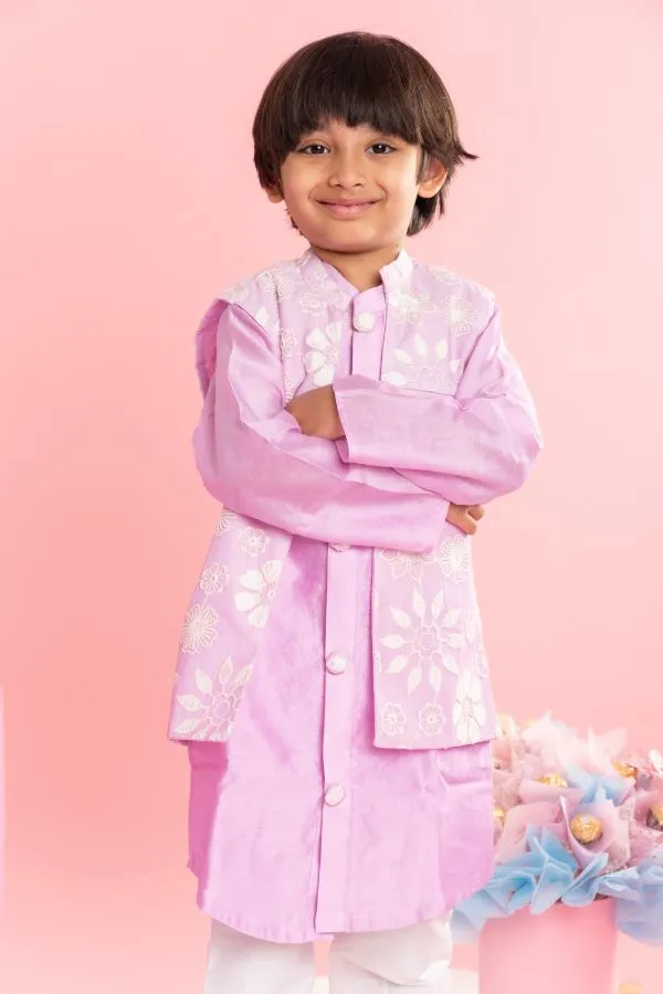 Elegant Kurta With Thread Embroidered Jacket And White Pyjama