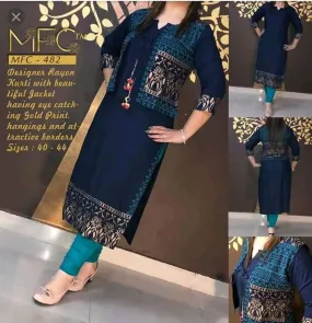 Elegant Women's Rayon Kurti  With Gold Printed Jacket