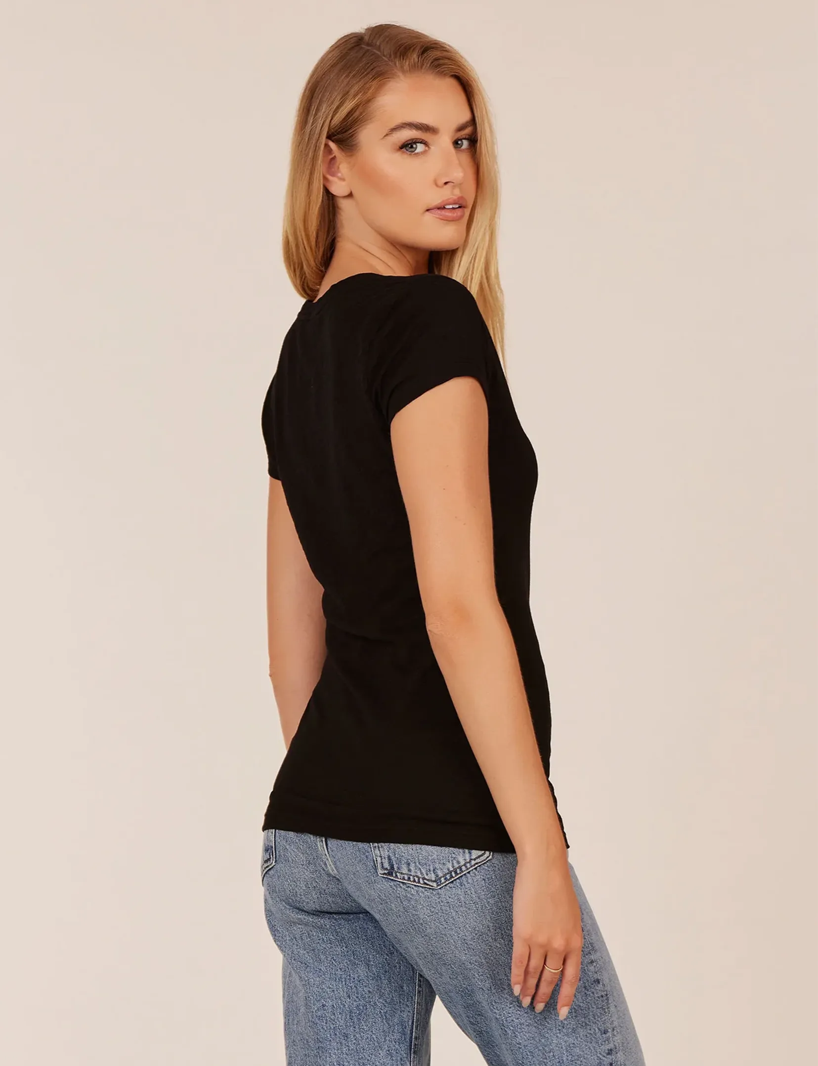 Fitted V Neck Tee, Black