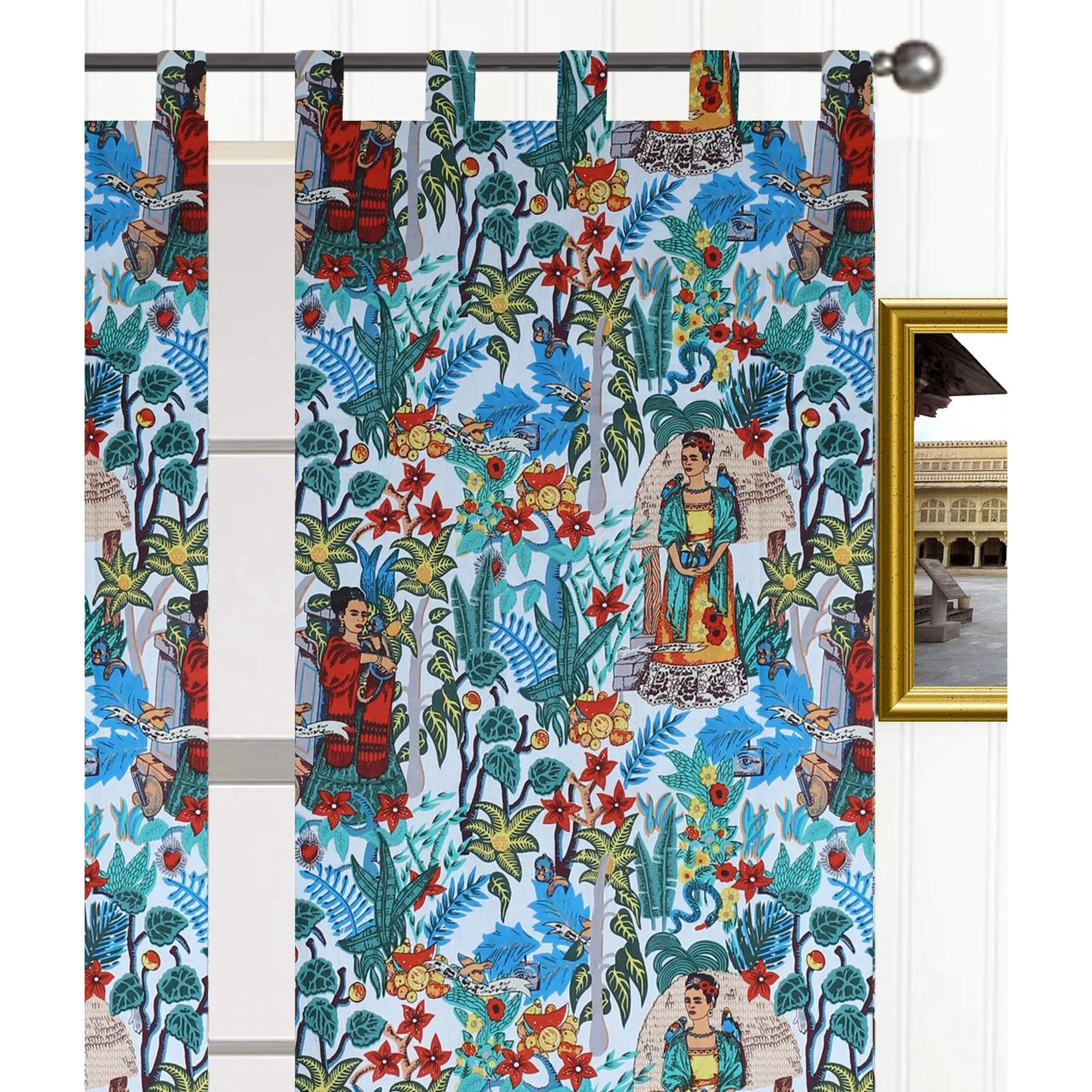 Frida Kahlo Cambric Curtain Pair White