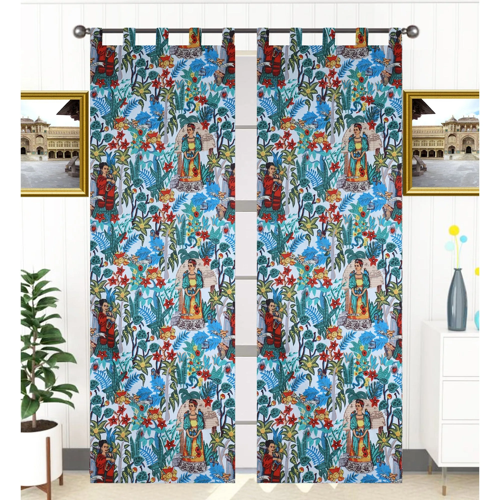 Frida Kahlo Cambric Curtain Pair White