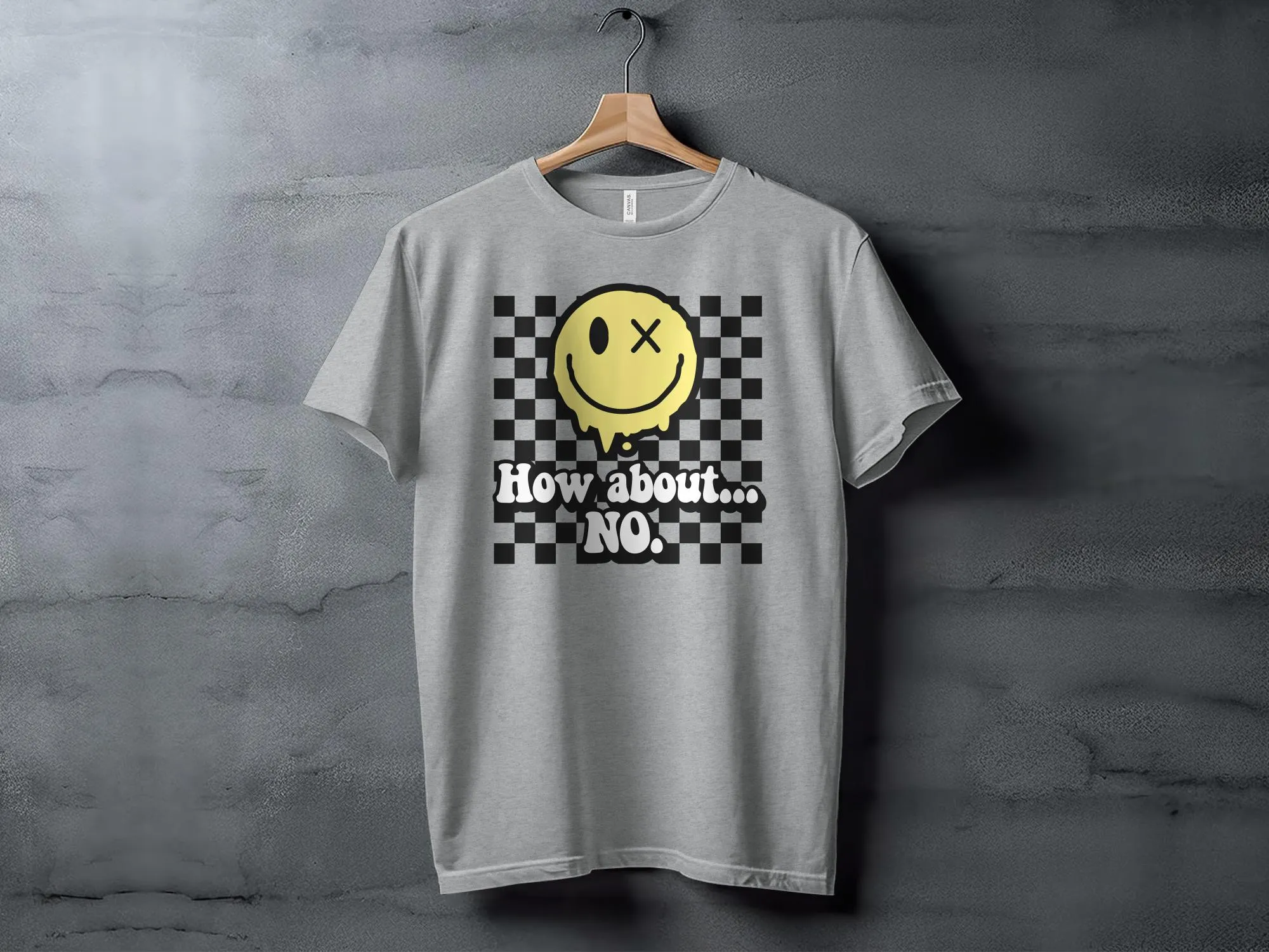 Funny Quote T-Shirt with Smiley Face, How About No, Casual Graphic Tee, Unisex Shirt for Men and Women, Trendy Slogan Top