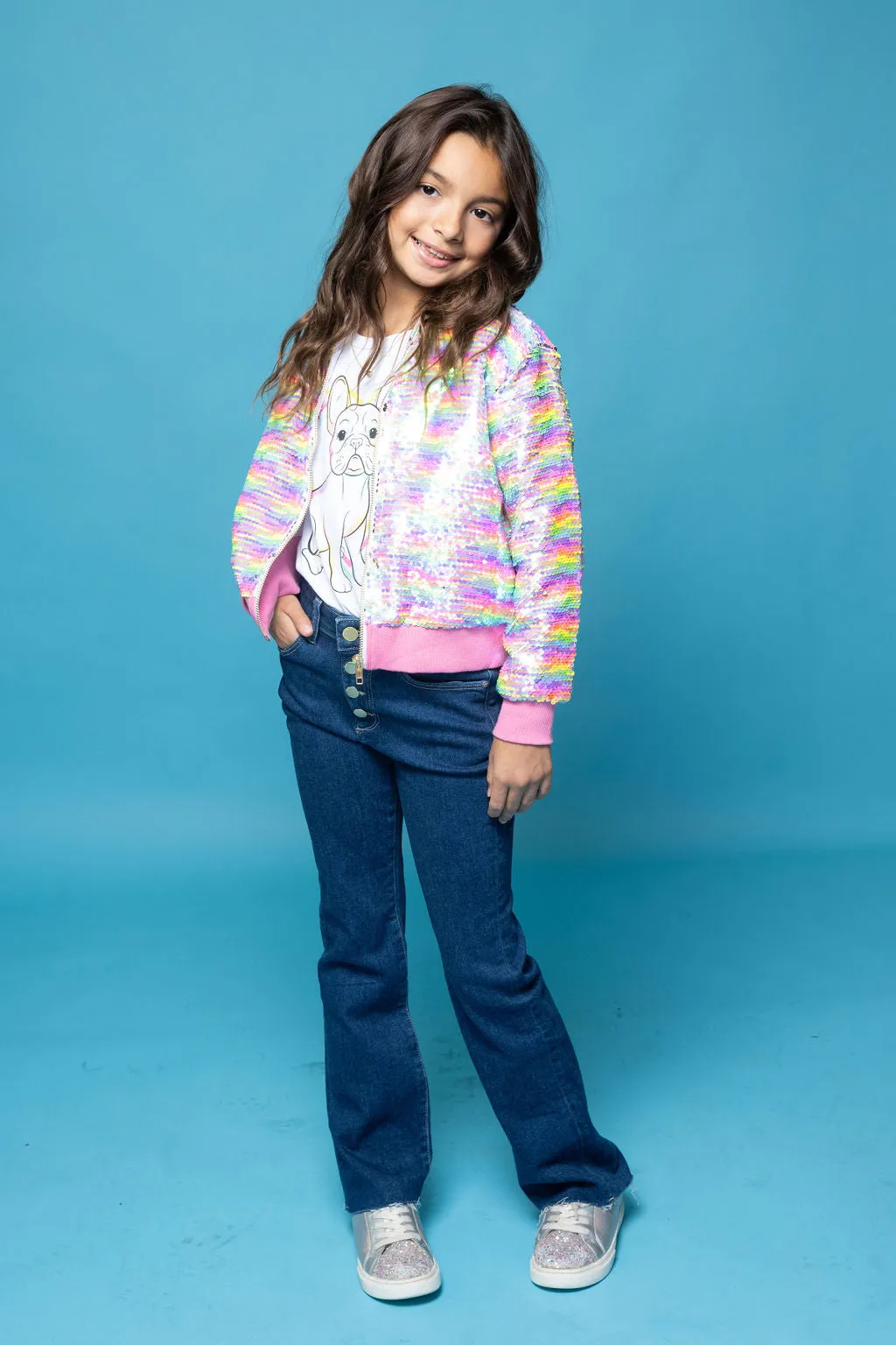 Girls Rainbow Sequin Jacket