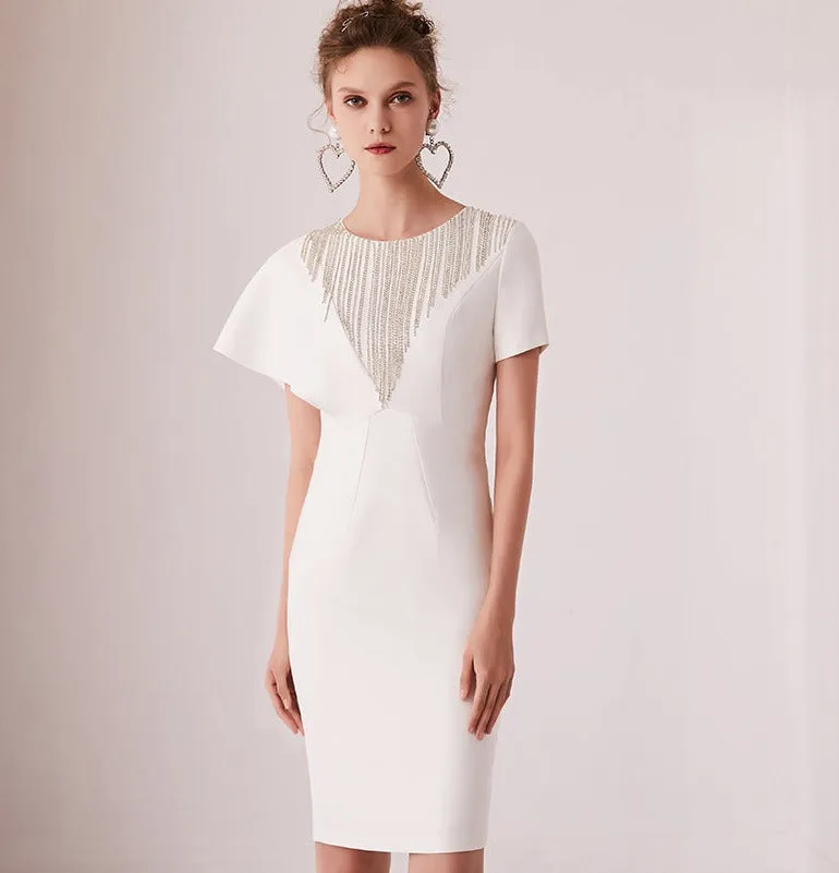 Gorgeous high end white small dress skirt can usually wear banquet host dress- Etia