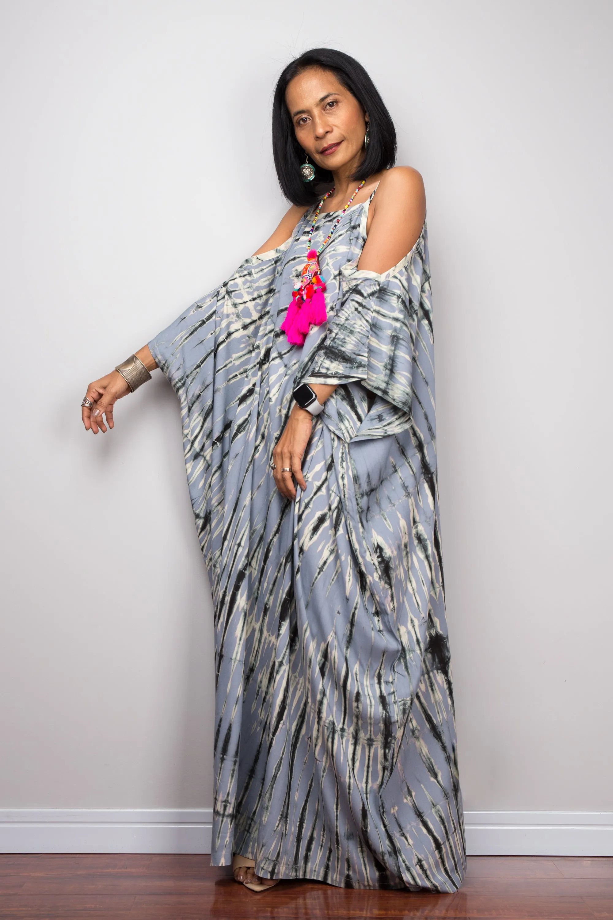 Grey tie dye kaftan dress