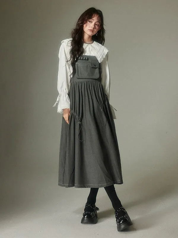 High Waist Gather Suspender Skirt