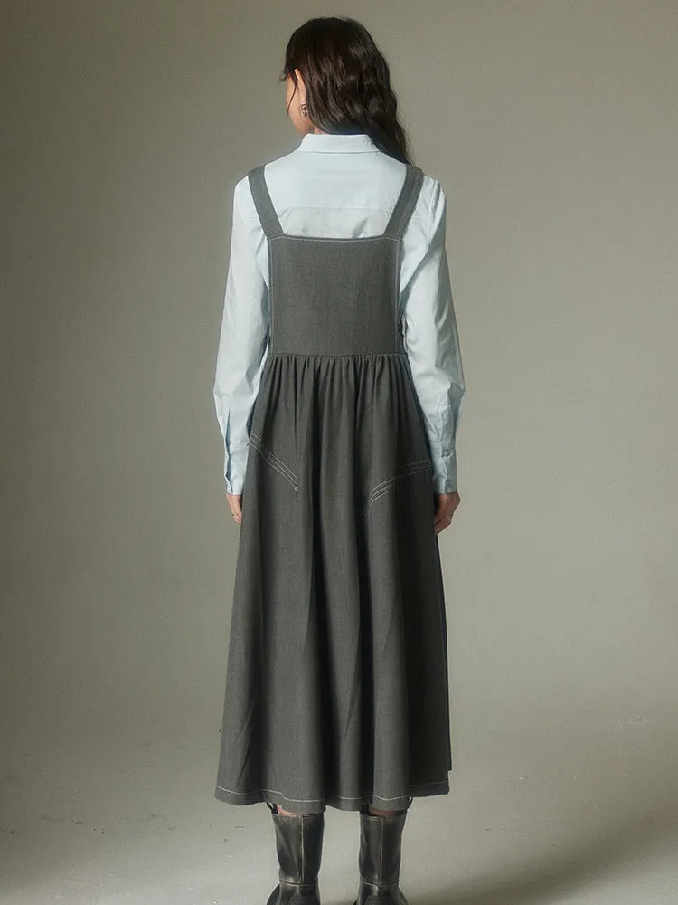 High Waist Gather Suspender Skirt