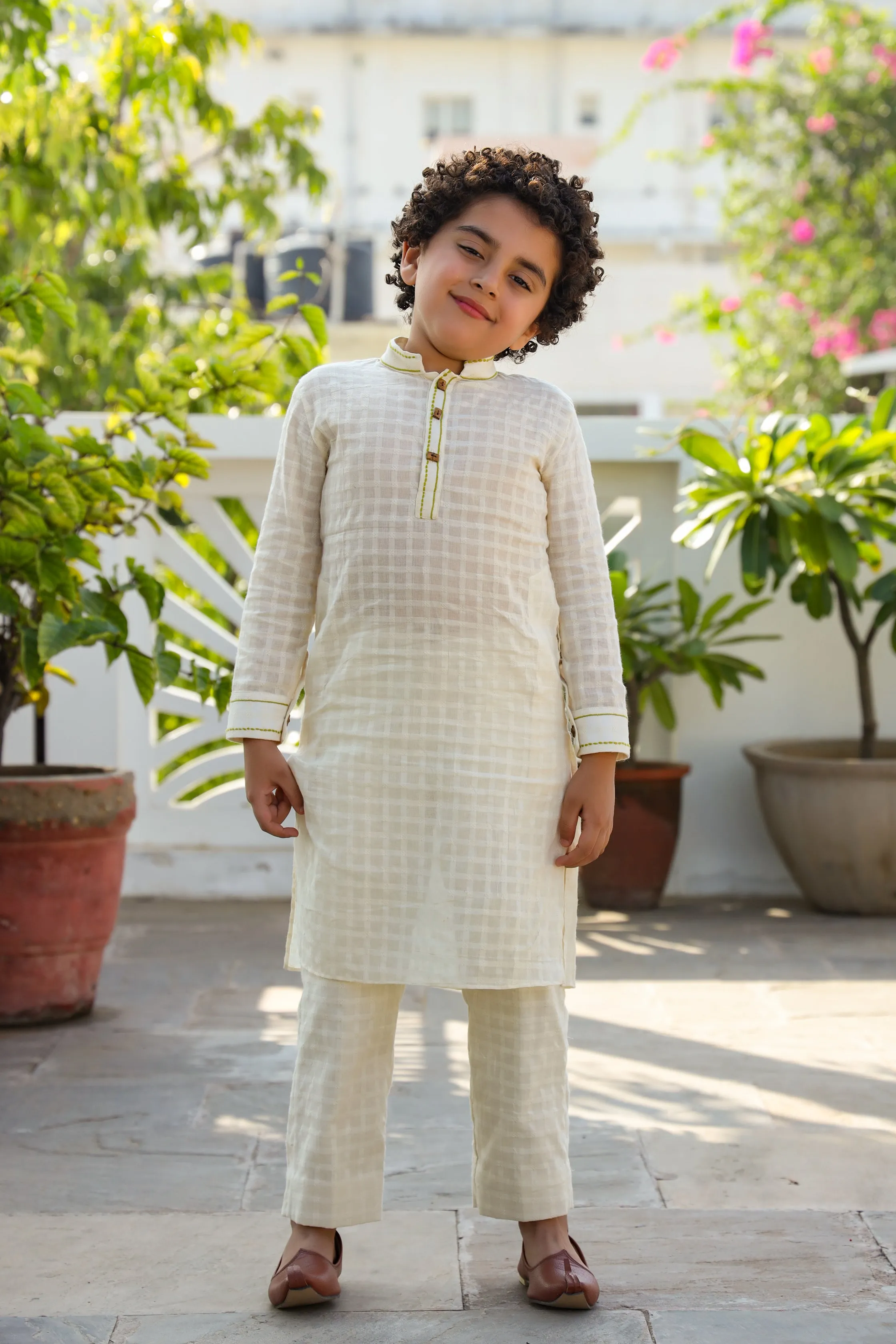 Inara - Kota Doriya Nehru Jacket, Cotton Dobby Kurta Trouser Set For Boys