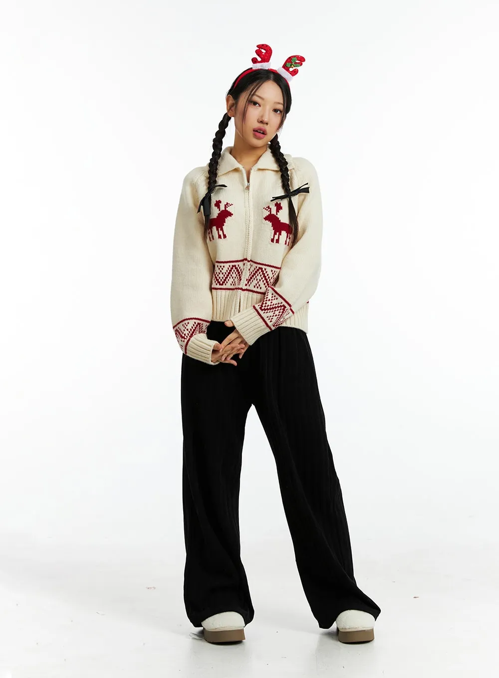 Jacquard Zip Up Knit Sweater IN323