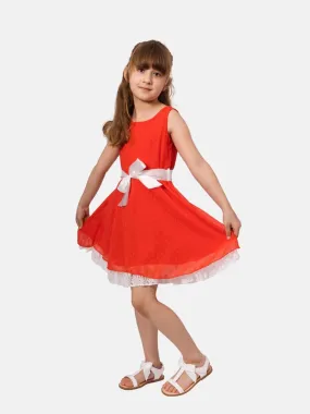 Junior Girl Budapest French Collection Summer Dress with Belt - Orange