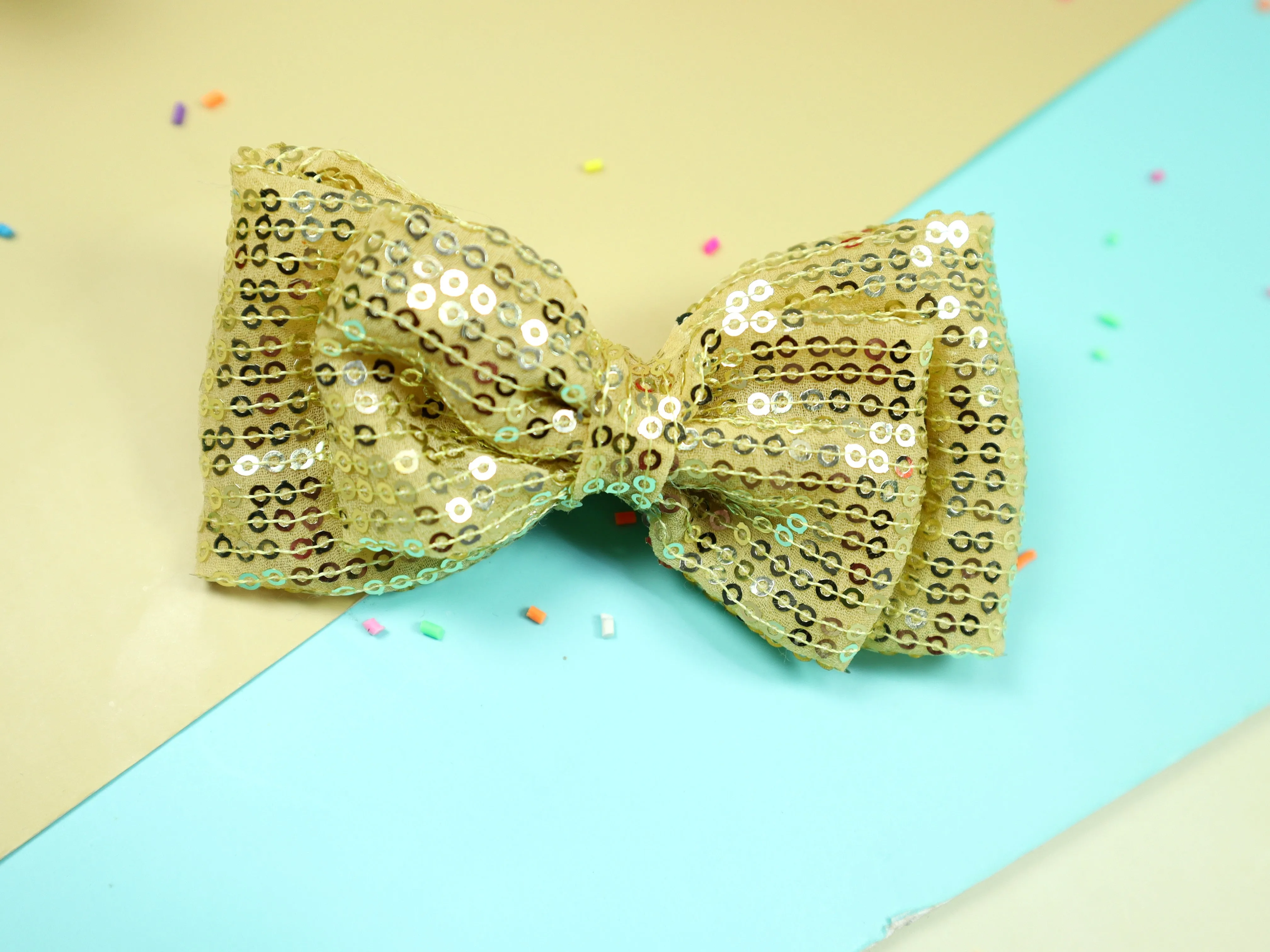 Kamule Sparkly Sequin Fabric Detailed Bow Set of 2 - White and Golden