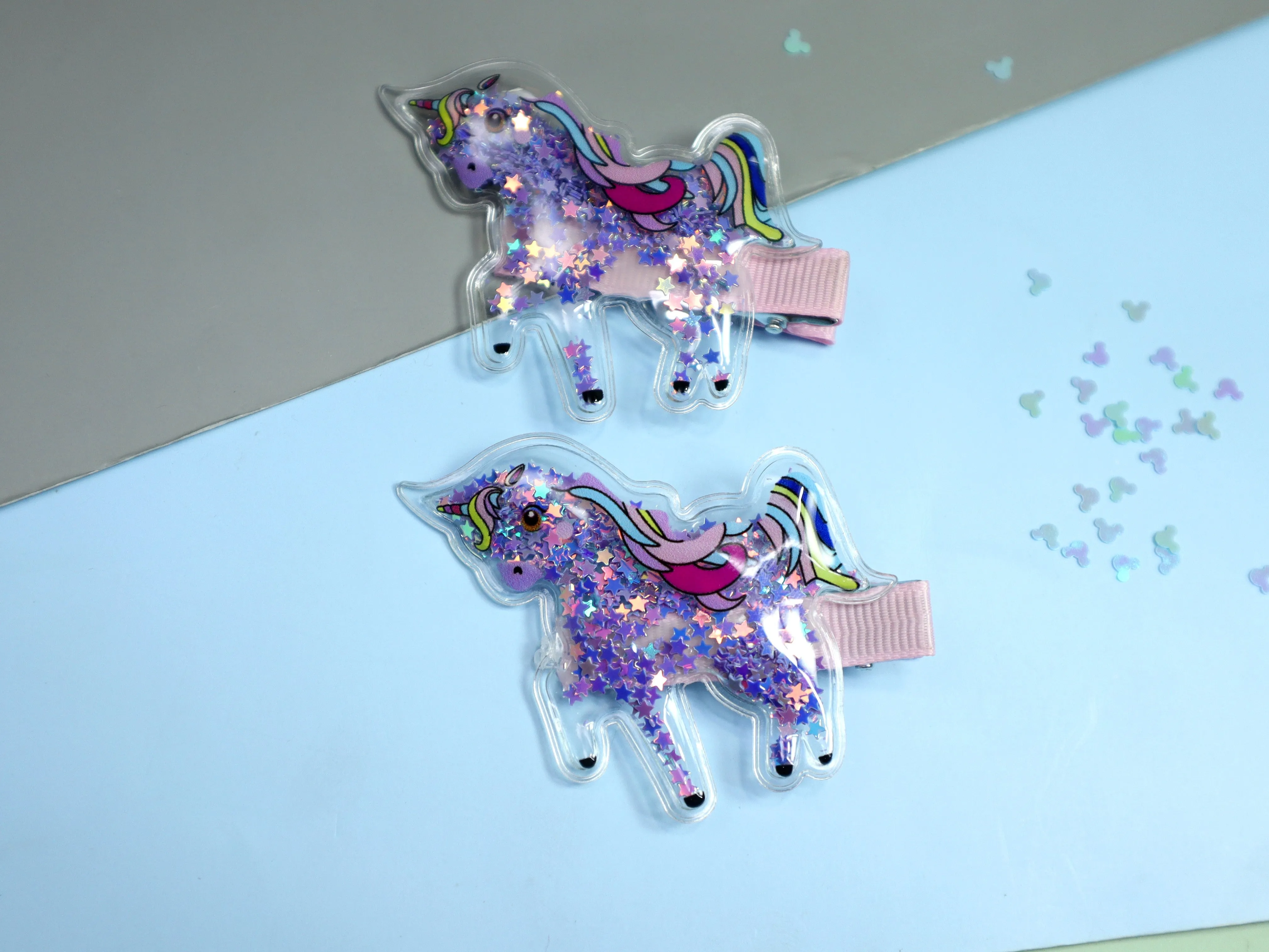 Kamule Unicorn and Watermelon Detailed Clip and Rubber band Set of 4- Purple