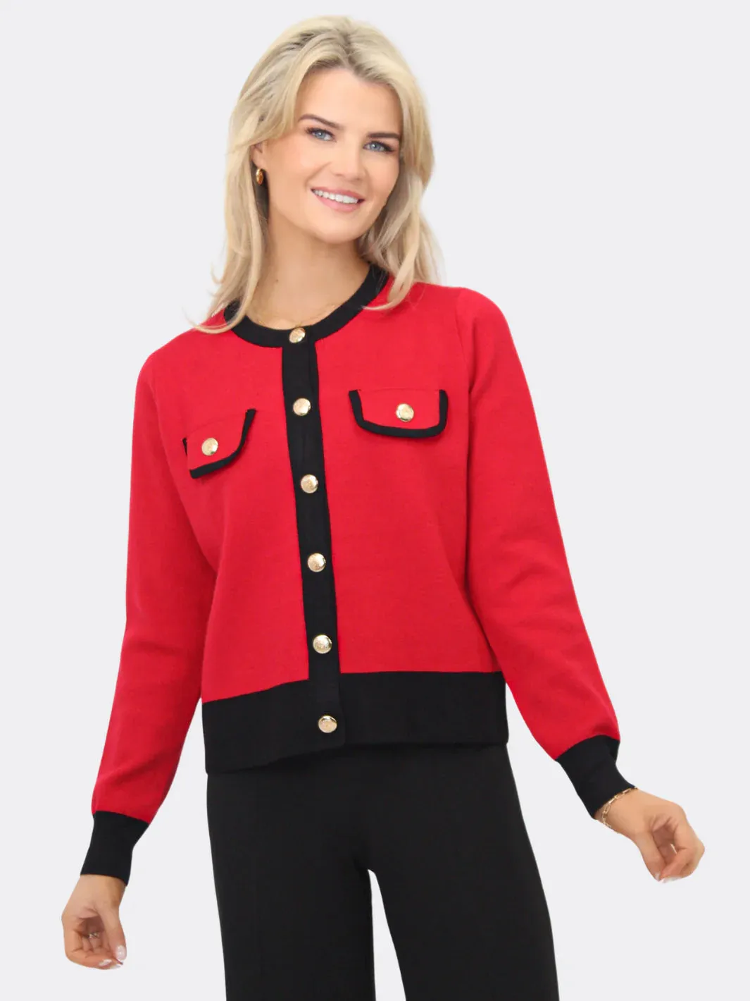 Kate And Pippa Coco knit Cardigan/Jacket. Black Red White