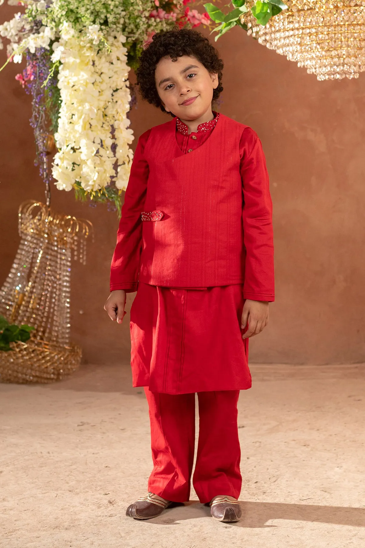 Kian -

 Embroidered Nehru Jacket and Vegan Silk Kurta Trouser Set