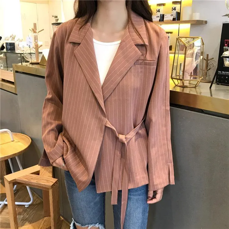 Long Elegant Stripes Collar Classic Jacket