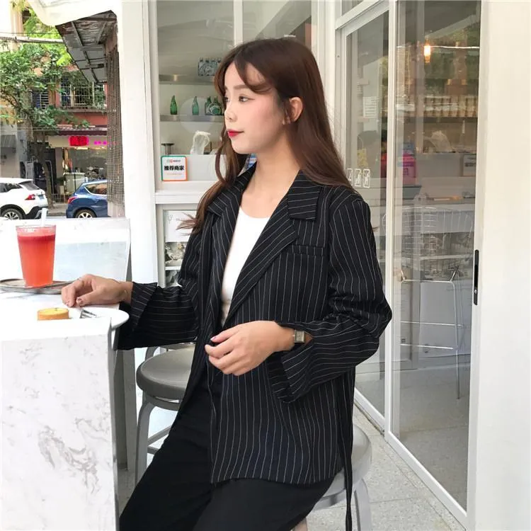 Long Elegant Stripes Collar Classic Jacket