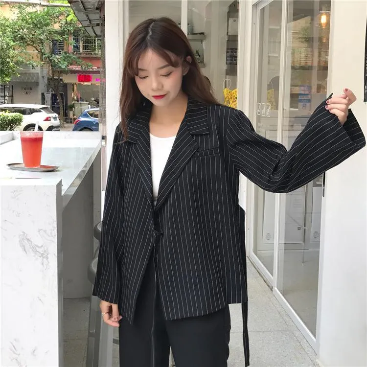 Long Elegant Stripes Collar Classic Jacket