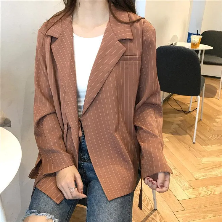 Long Elegant Stripes Collar Classic Jacket