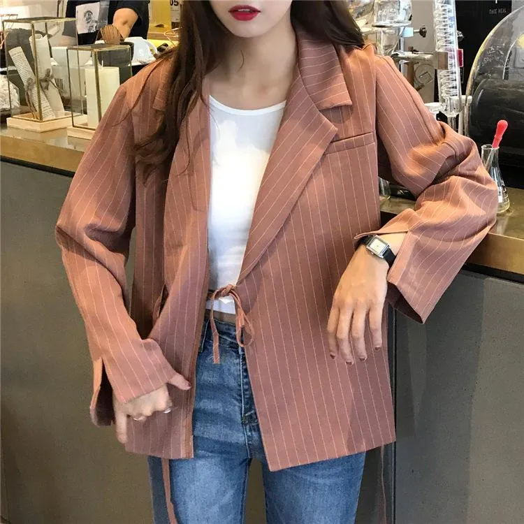 Long Elegant Stripes Collar Classic Jacket