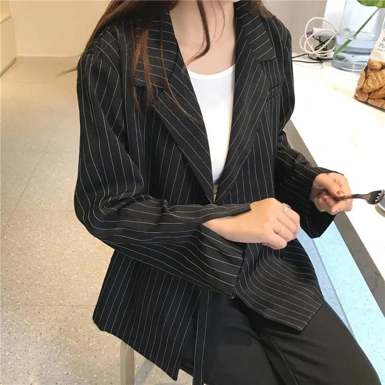 Long Elegant Stripes Collar Classic Jacket