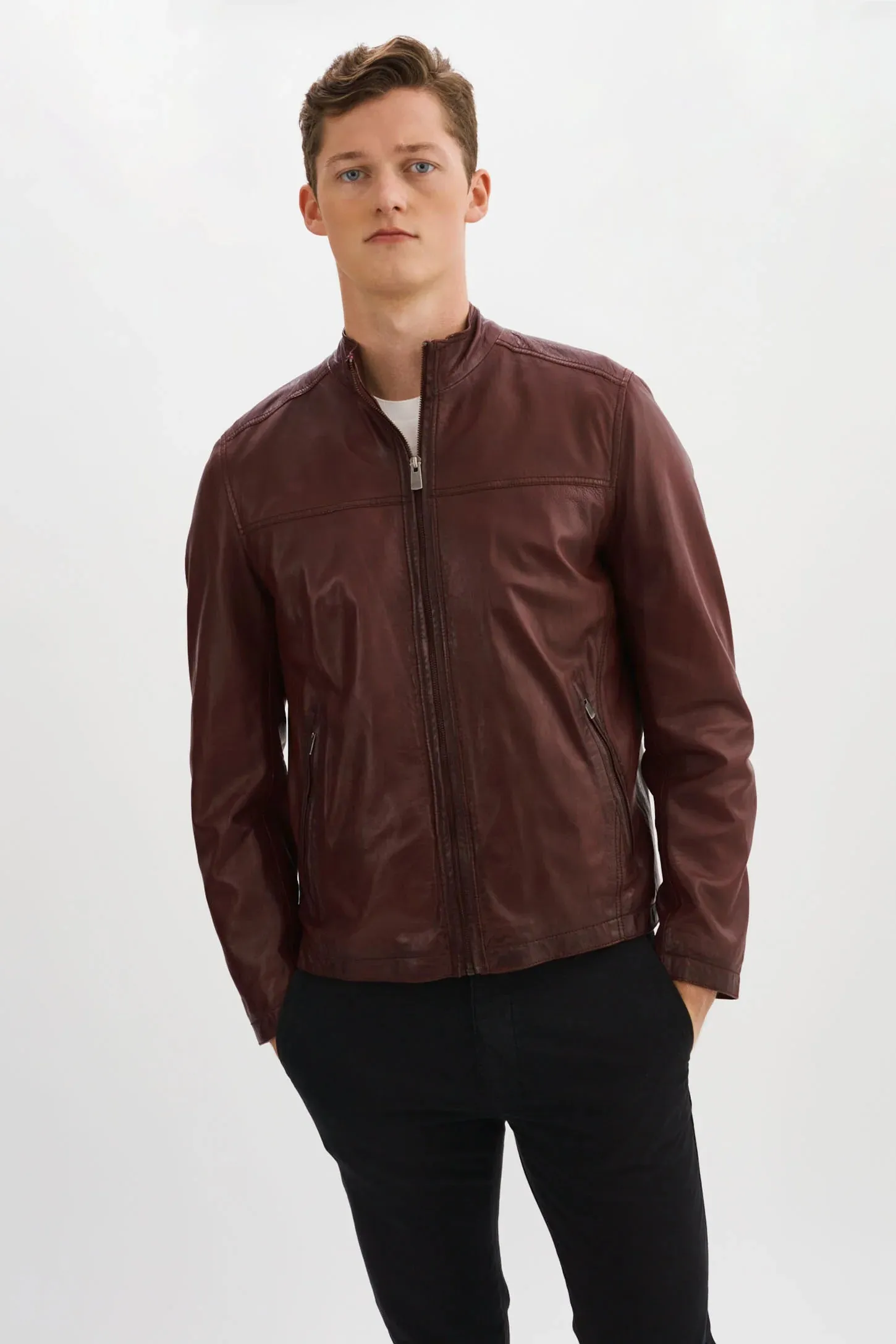 Lucio Lambskin Leather Jacket- Burgundy