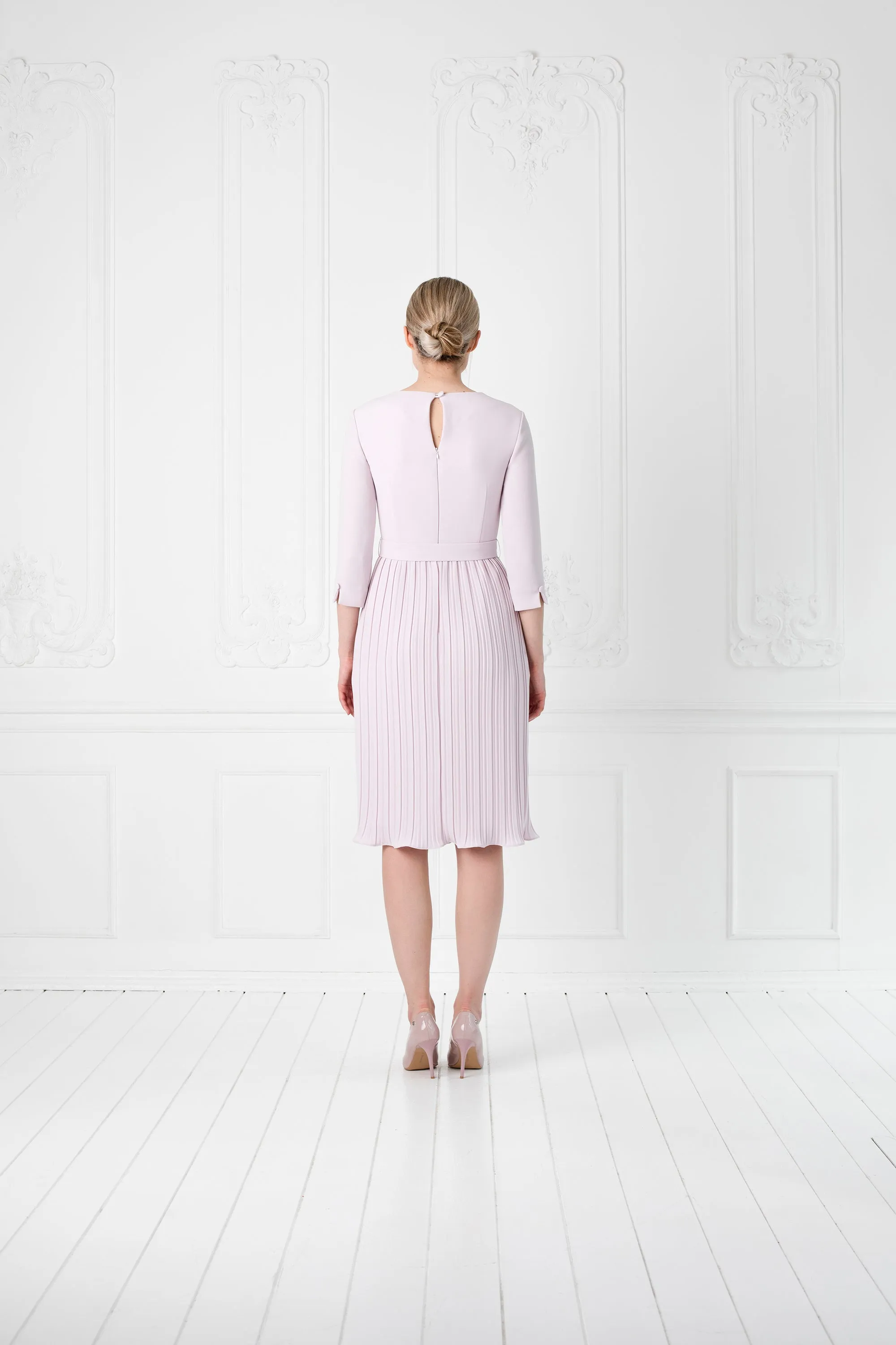 LUDWIGIA PALE PINK PLEATED COCKTAIL DRESS WITH THE BELT