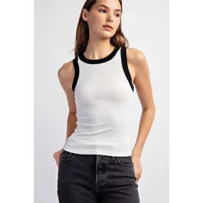 Lurex Ribbed Knit Tank Top Contrast Edge