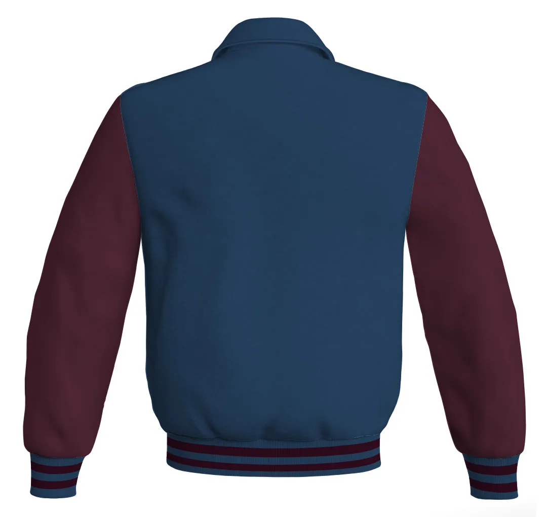 Luxury Bomber Classic Jacket Navy Blue Body and Maroon Leather Sleeves