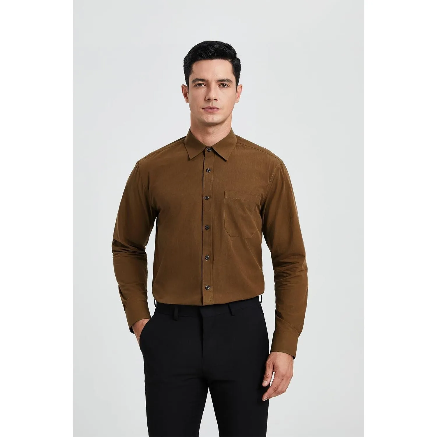 Men's Dress Shirt with Pocket - Z-BROWN