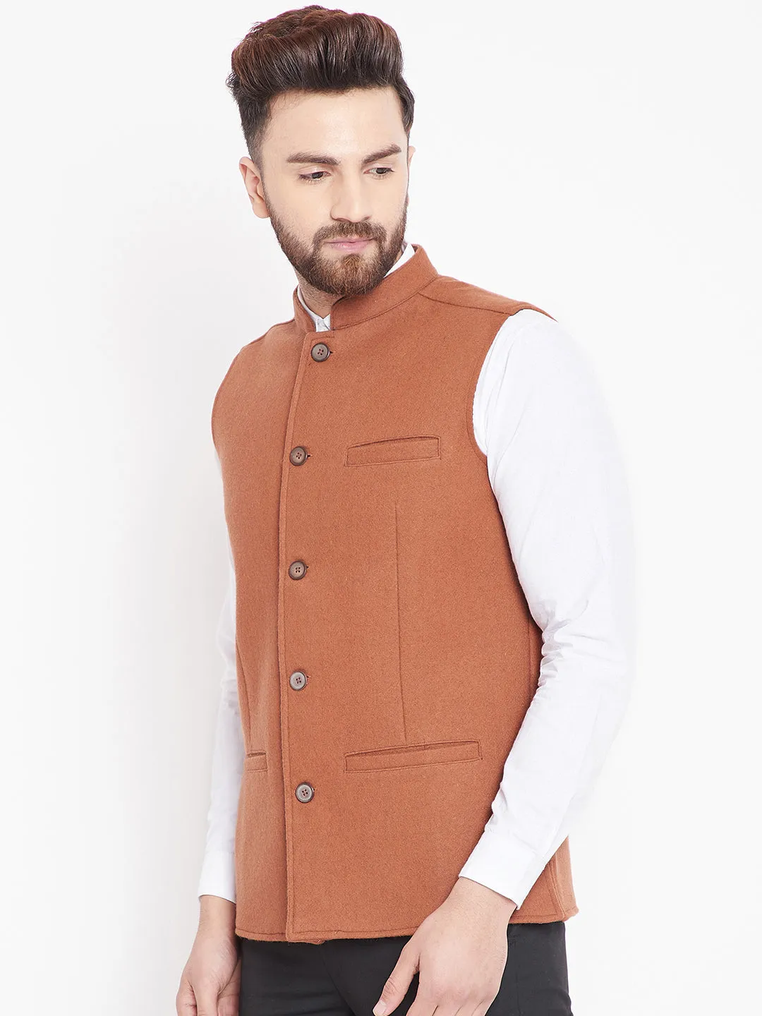 Men's Orange Nehru Jacket - Even Apparels