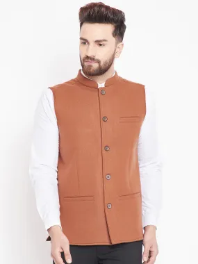 Men's Orange Nehru Jacket - Even Apparels