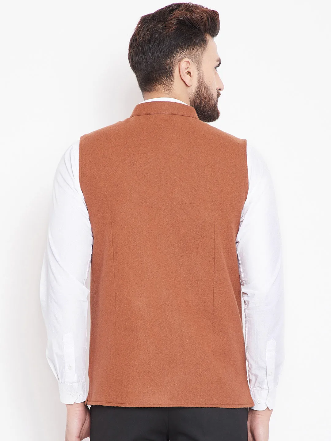 Men's Orange Nehru Jacket - Even Apparels