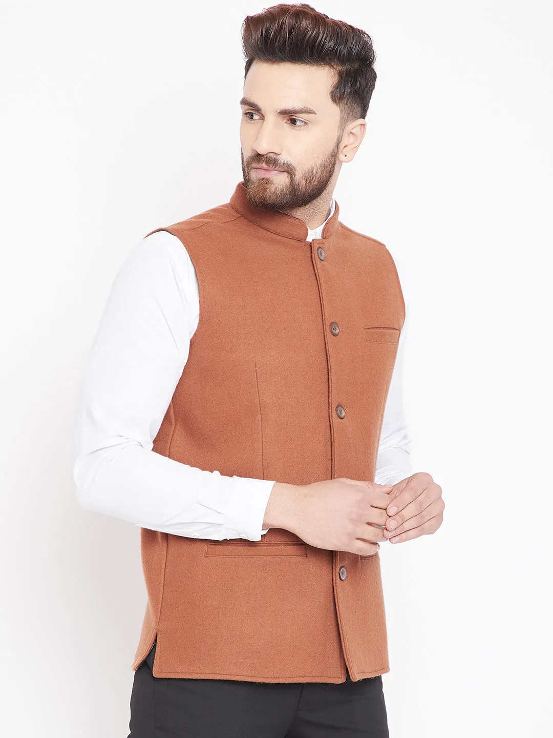 Men's Orange Nehru Jacket - Even Apparels