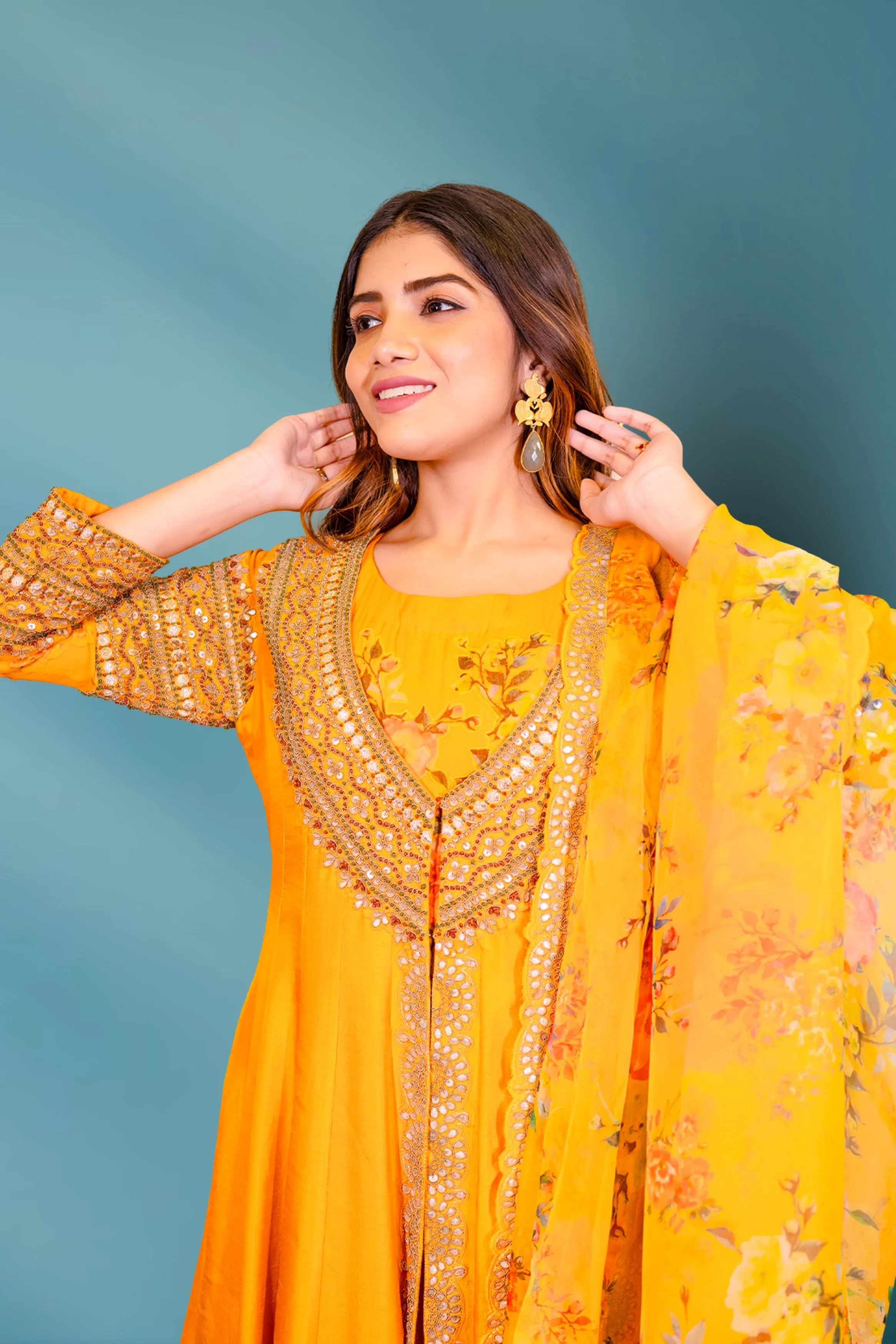 Mustard Embellished Premium Silk Palazzo Set