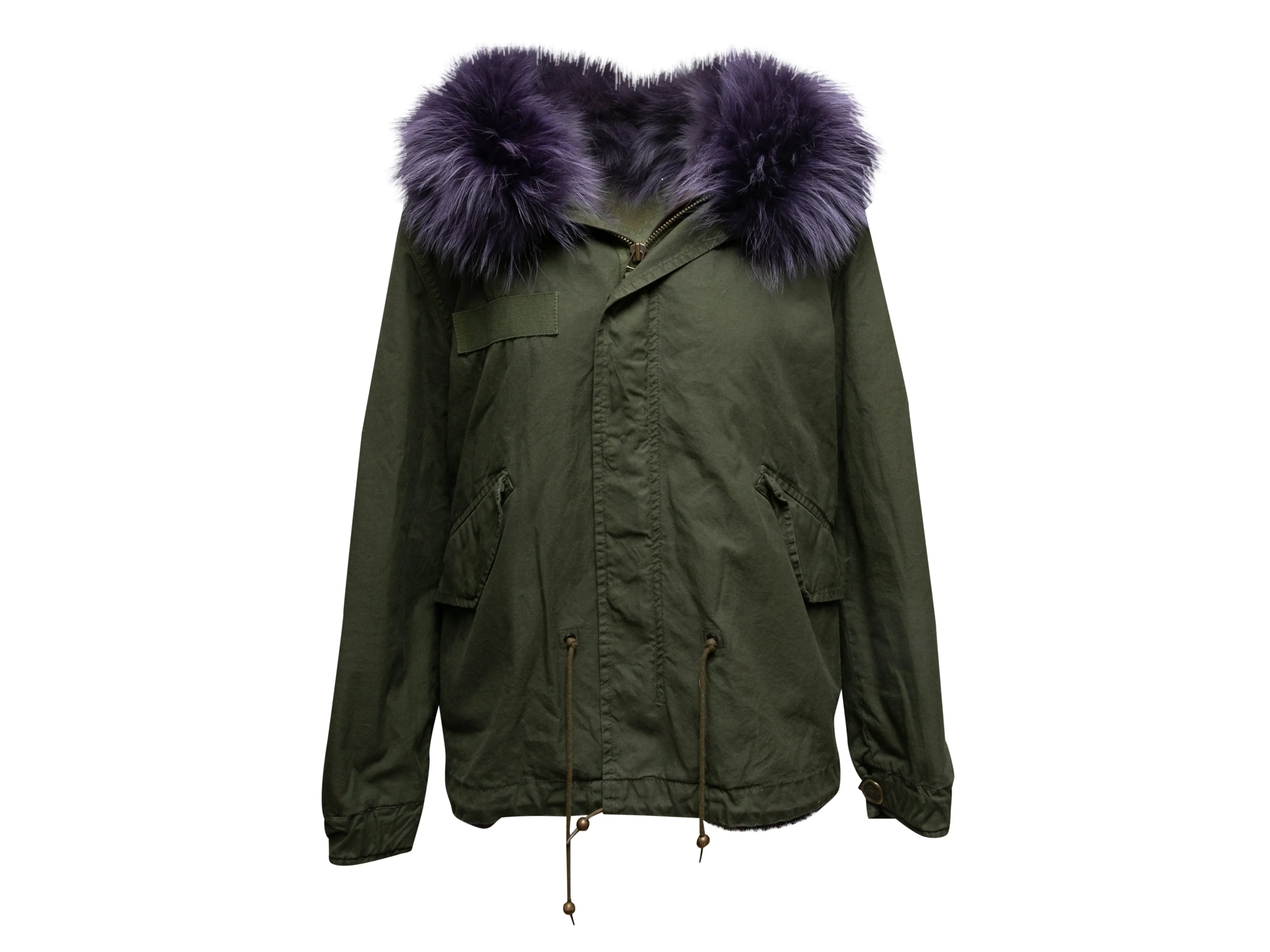 Olive & Dark Purple Mr & Mrs Italy Fur-Trimmed Hooded Parka Size US XS