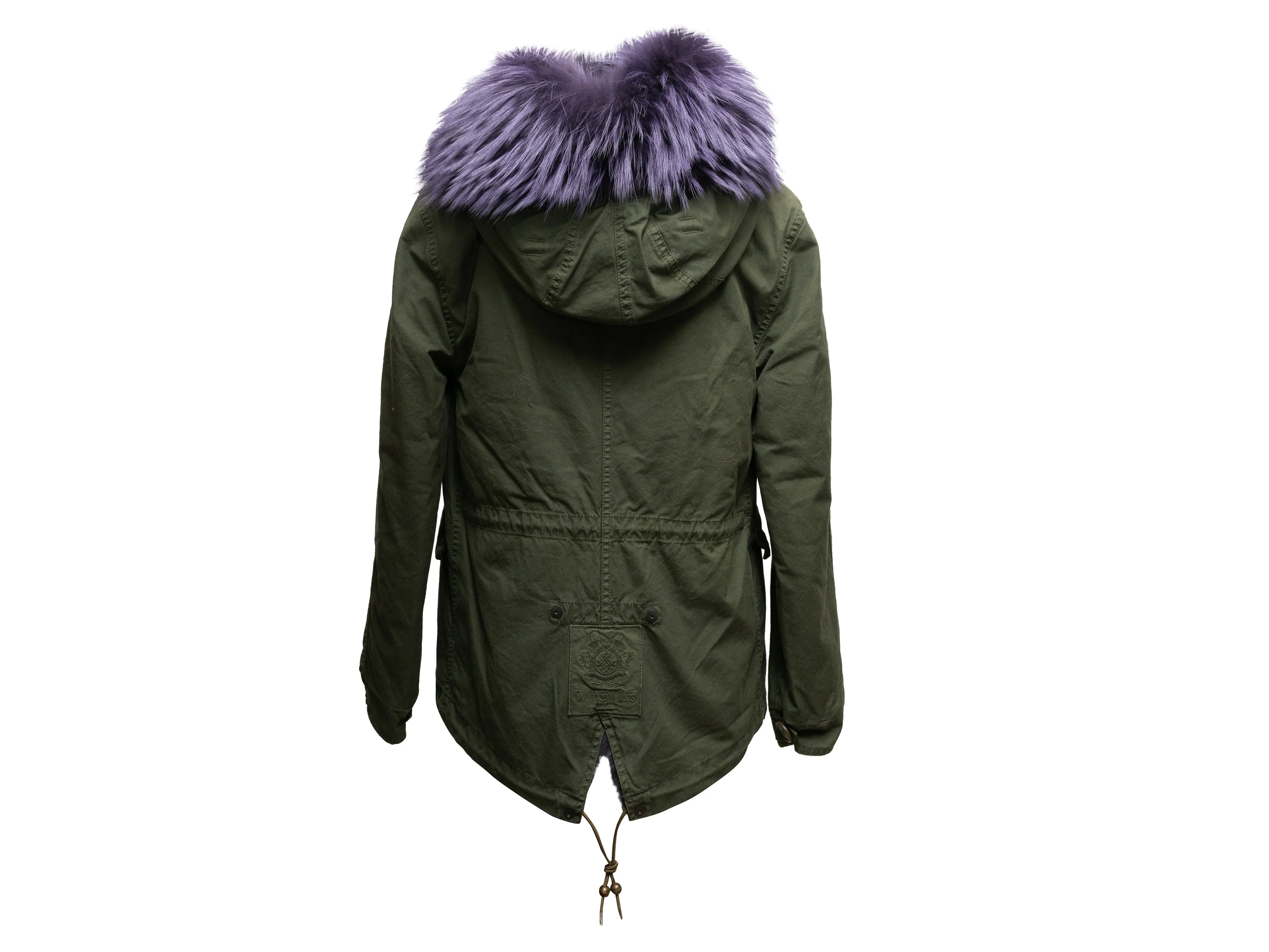 Olive & Dark Purple Mr & Mrs Italy Fur-Trimmed Hooded Parka Size US XS