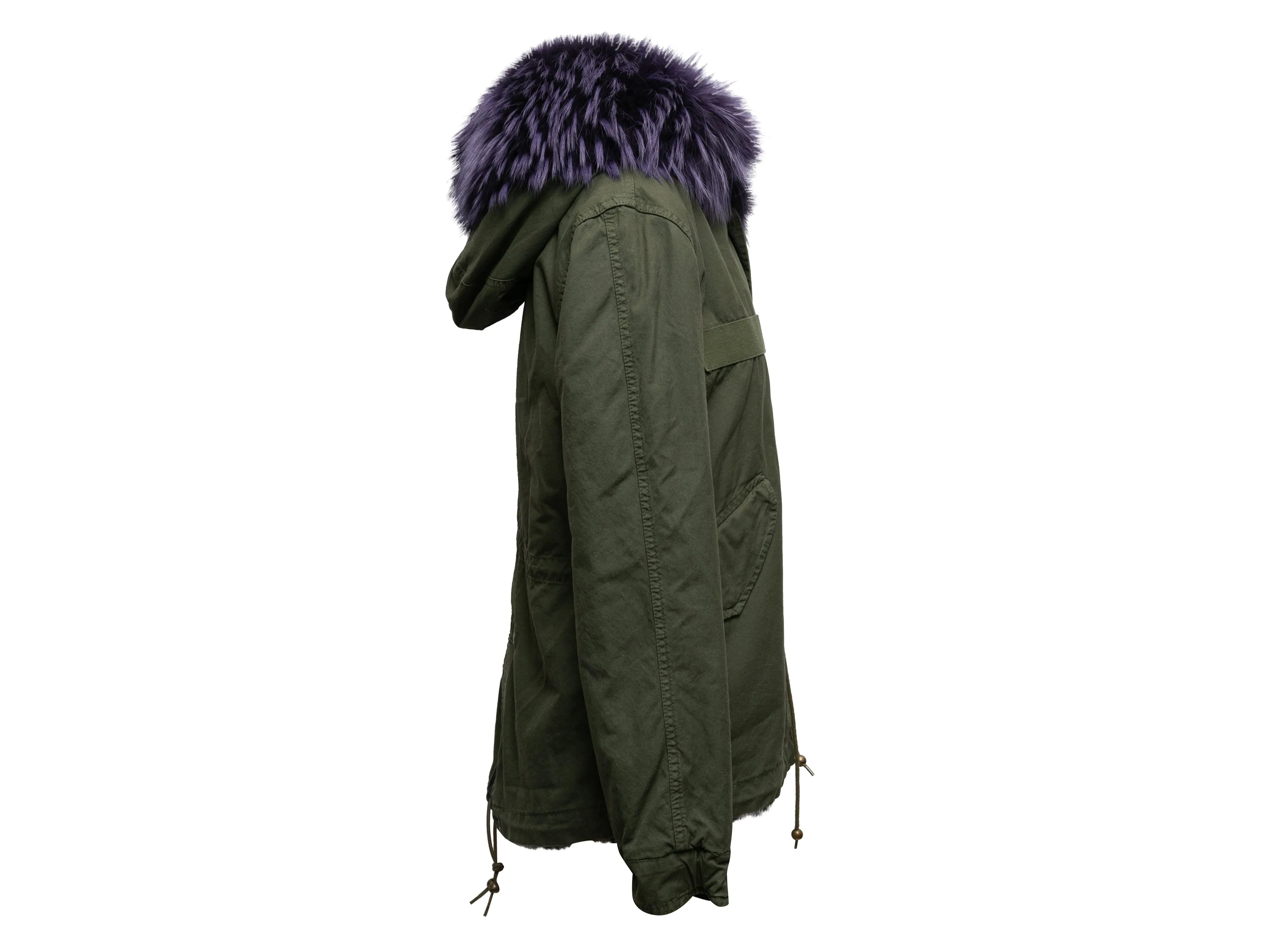 Olive & Dark Purple Mr & Mrs Italy Fur-Trimmed Hooded Parka Size US XS