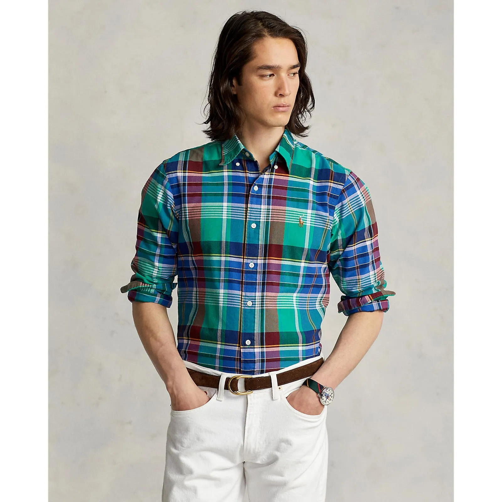 Oxford Shirt - Plaid - Bright Green, Blue, Red