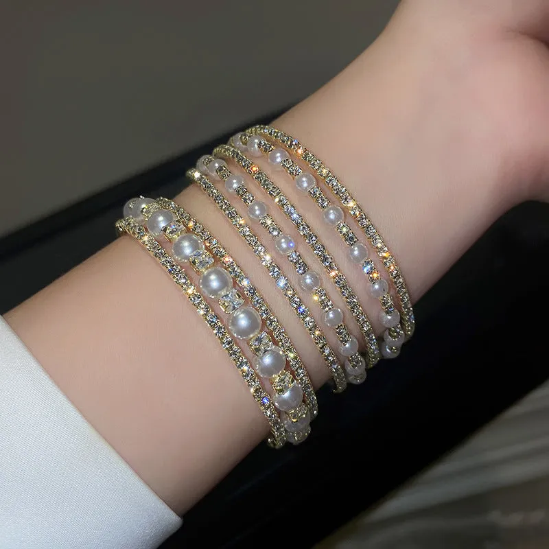 Pearl Opening fashion five layer Bracelets set