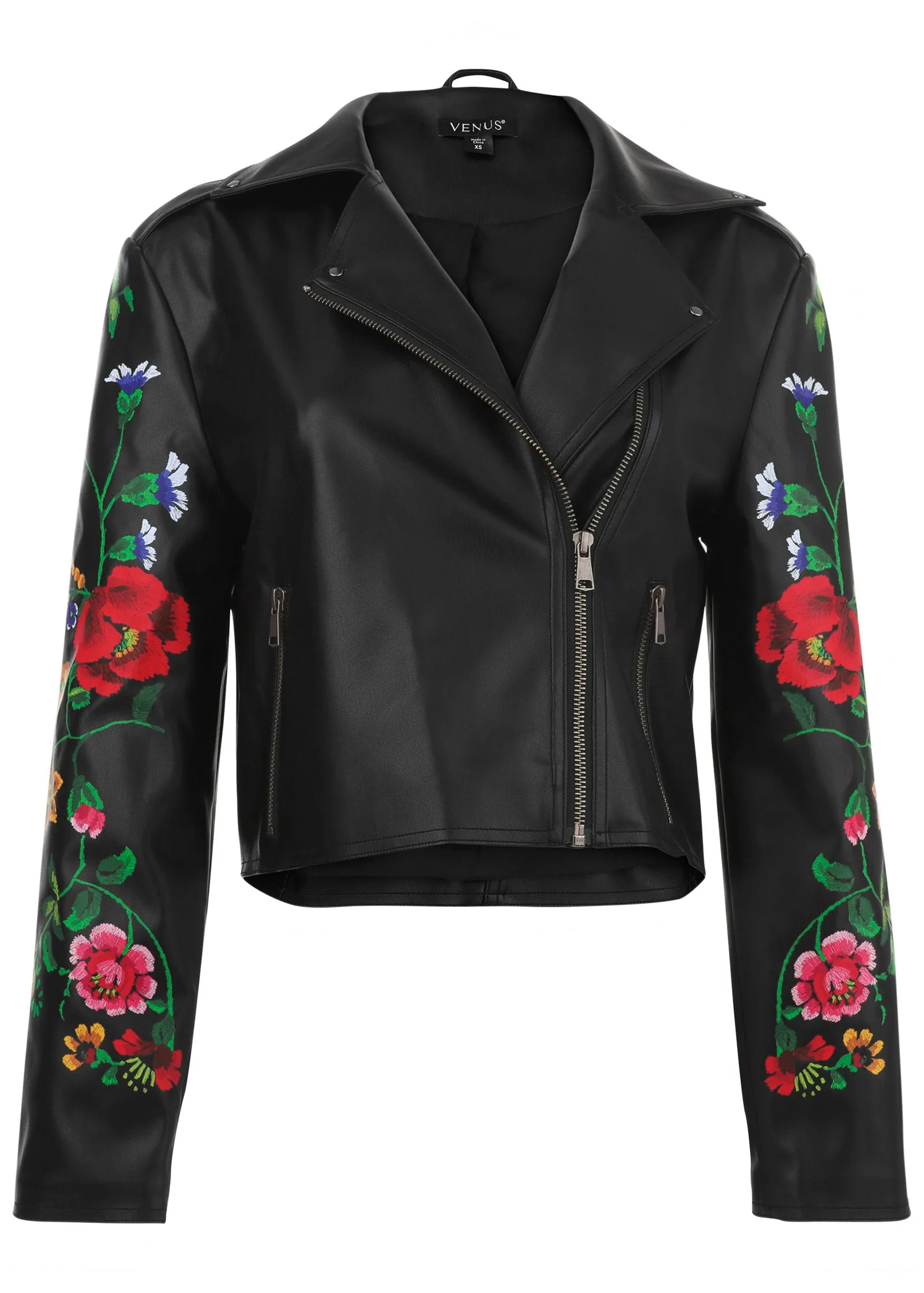 Printed Faux-Leather Jacket - Black