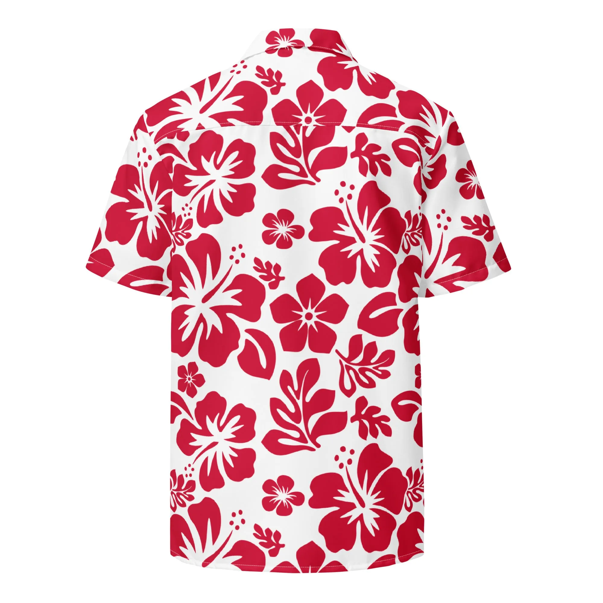 Red and White Hawaiian Print Aloha Shirt