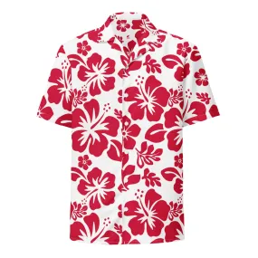 Red and White Hawaiian Print Aloha Shirt