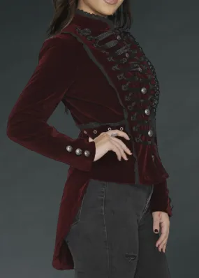 Red Velvet Steampunk Tailed Jacket Gothic Coat