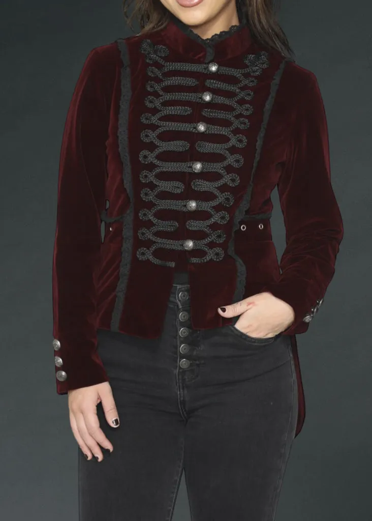 Red Velvet Steampunk Tailed Jacket Gothic Coat