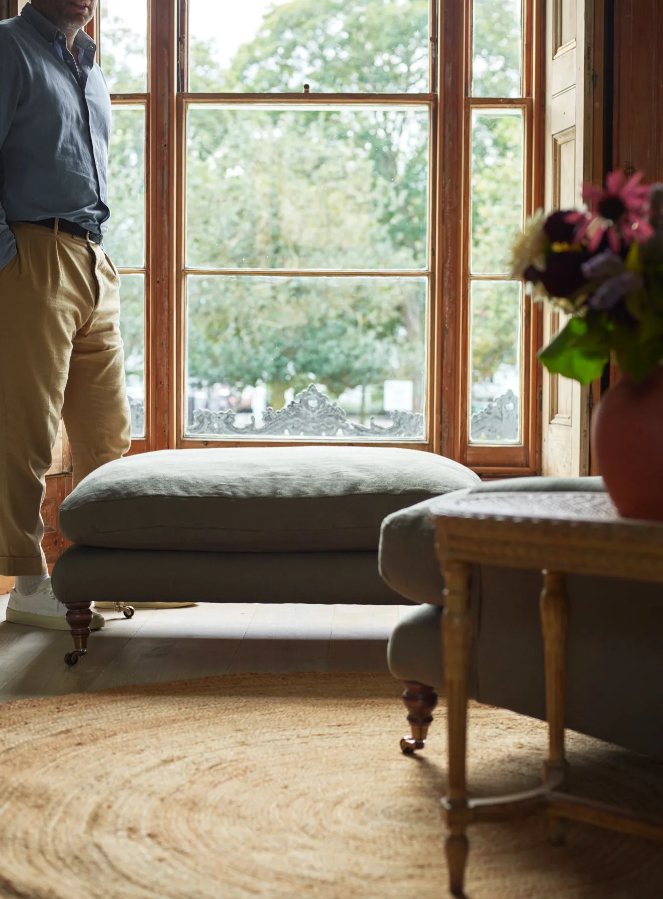 Remy Footstool, Grey Wool