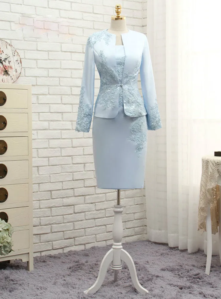 Romantic Blue Mother Of The Bride Dresses Sheath With Jacket